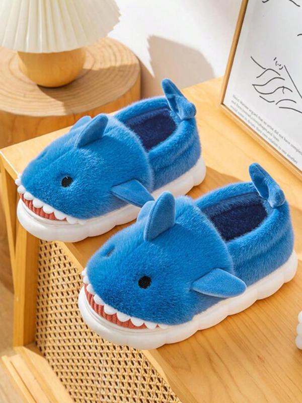 Cute Shark Design Plush Slippers, Casual Soft Comfortable Home Slippers, Warm Slippers for Indoor & Outdoor Use for Women & Girls