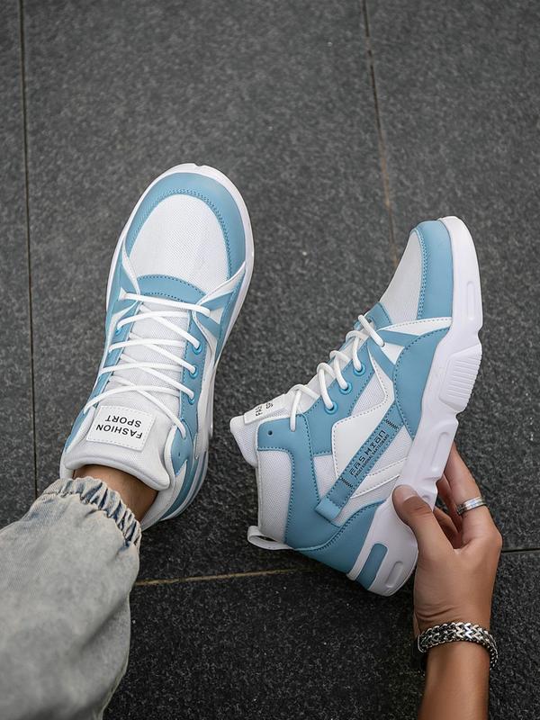 Men's Fashion Colorblock Letter Patched Design Lace Up High Top Sneakers, Casual Comfortable Sports Shoes for Daily Wear, Breathable Non-slip Sneakers