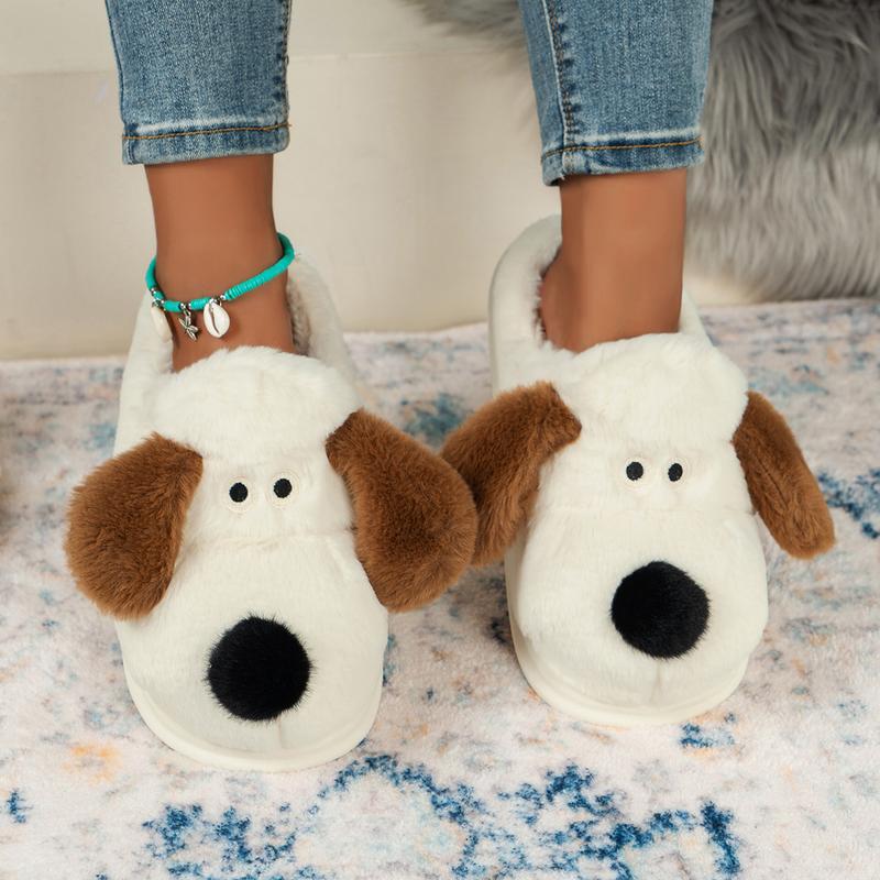 Cute Cartoon Puppy Furry House Shoes For Girls, Comfortable Warm Non Slip Soft Bottom Walking Shoes For Indoor Footwear Women Slide Flipflop Slipper