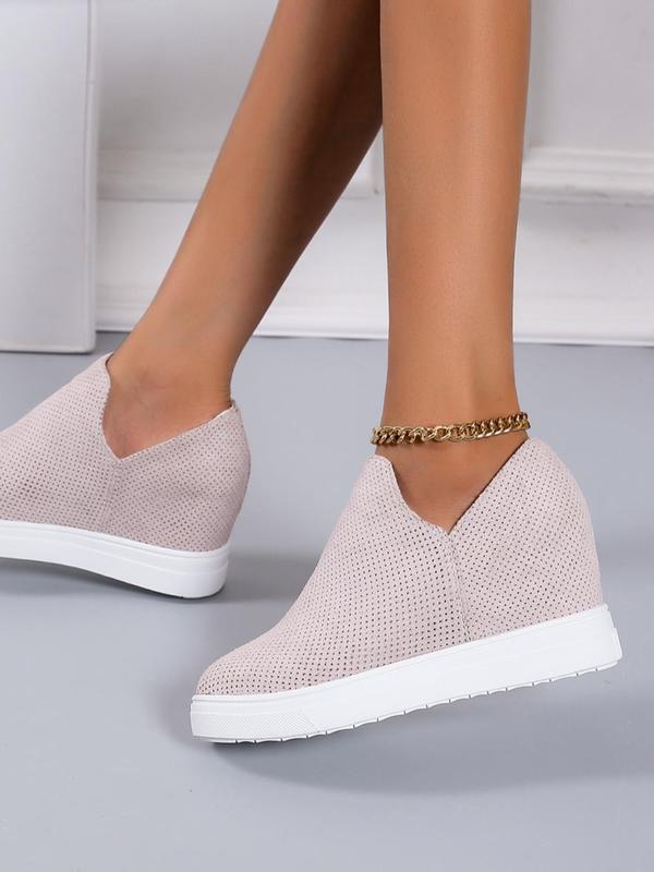 Minimalist Solid Slip on Wedge Cute Designer Sneakers, Slipon Walking Shoes, Casual Comfy Round Toe Wedge Shoes for Women for Daily Wear, Breathable Shoes for Women & Girls,  Fall Shoes 2024