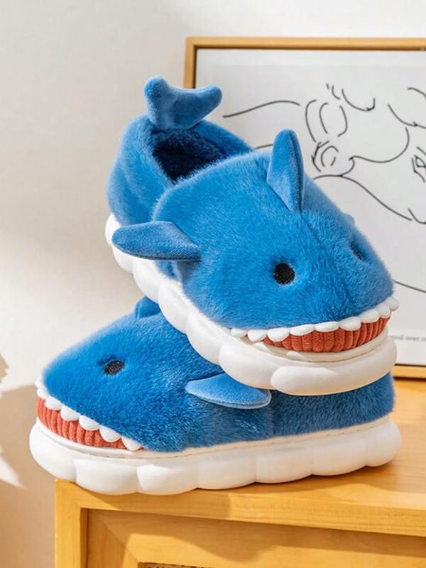 Cute Shark Design Plush Slippers, Casual Soft Comfortable Home Slippers, Warm Slippers for Indoor & Outdoor Use for Women & Girls