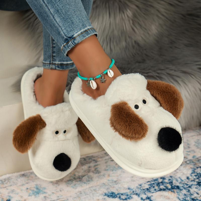 Cute Cartoon Puppy Furry House Shoes For Girls, Comfortable Warm Non Slip Soft Bottom Walking Shoes For Indoor Footwear Women Slide Flipflop Slipper