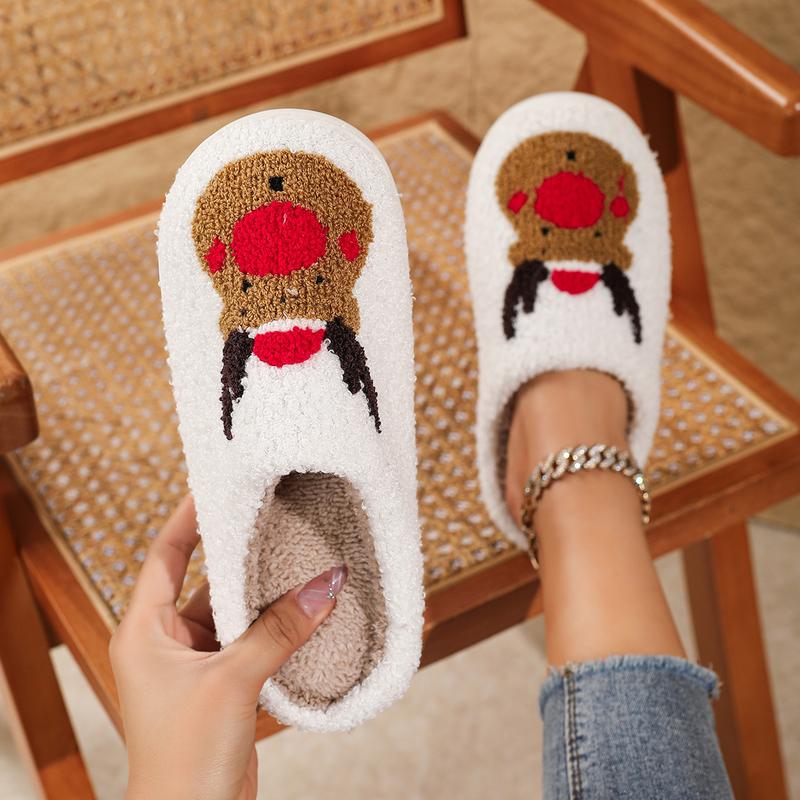 Winter Slippers Christmas Slippers Reindeer Slippers for Women and Men Holiday Halloween Slippers Indoor Bedroom Fluffy Warm Fleece Slippers Winter Soft Cozy Home Non-Slip Soft Plush Slip-on Wool Lined House Shoes