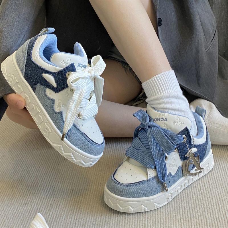 Little Devil Denim Blue Bread Shoes Women's Spring New Fashion Sports Puff Board Shoes Women's Platform