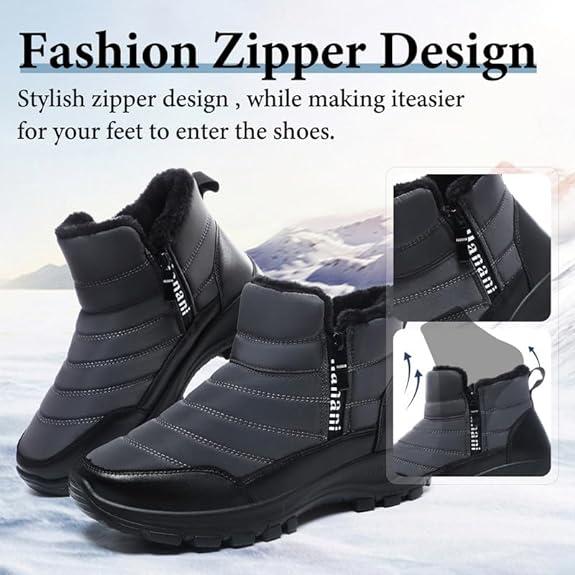 Winter Men Snow Boots Fur Lined Warm Ankle Boots Zipper Closure Boots