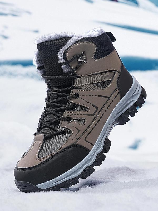 Men's Colorblock Patchwork Lace Up Ankle Boots, Casual Outdoor Waterproof Non-slip Snow Boots, Fashionable Boots for Men