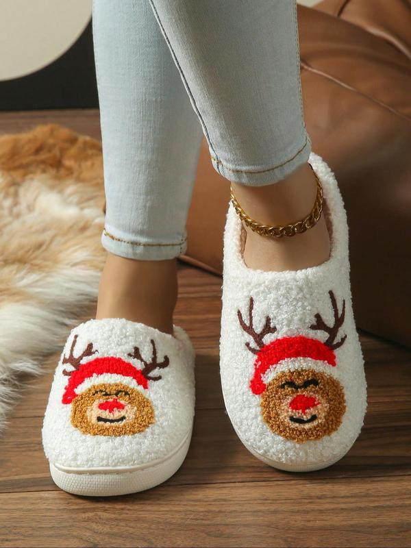 Women's Cute Reindeer Design Plush Slippers, Casual Soft Comfortable Home Slippers, Warm Slippers for Indoor & Outdoor Use for Fall & Winter