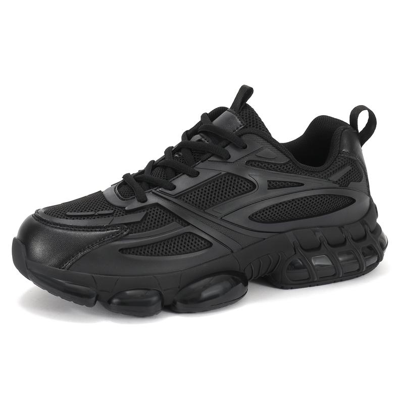 Mens Fashionable Trendy Invisible Height Chunky Lace-up Sneakers Leather Mesh Athletic Style - Comfortable & Breathable Trainer Sports Shoes Footwear