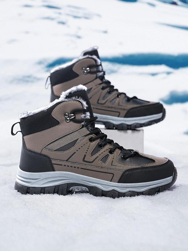 Men's Colorblock Patchwork Lace Up Ankle Boots, Casual Outdoor Waterproof Non-slip Snow Boots, Fashionable Boots for Men