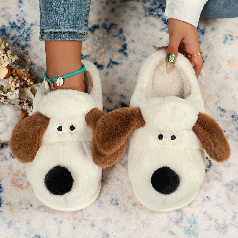 Cute Cartoon Puppy Furry House Shoes For Girls, Comfortable Warm Non Slip Soft Bottom Walking Shoes For Indoor Footwear Women Slide Flipflop Slipper