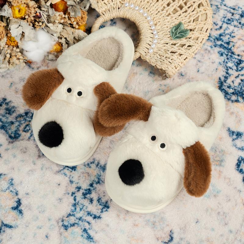 Cute Cartoon Puppy Furry House Shoes For Girls, Comfortable Warm Non Slip Soft Bottom Walking Shoes For Indoor Footwear Women Slide Flipflop Slipper