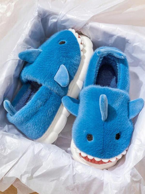 Cute Shark Design Plush Slippers, Casual Soft Comfortable Home Slippers, Warm Slippers for Indoor & Outdoor Use for Women & Girls