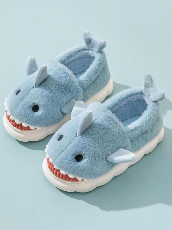 Cute Shark Design Plush Slippers, Casual Soft Comfortable Home Slippers, Warm Slippers for Indoor & Outdoor Use for Women & Girls