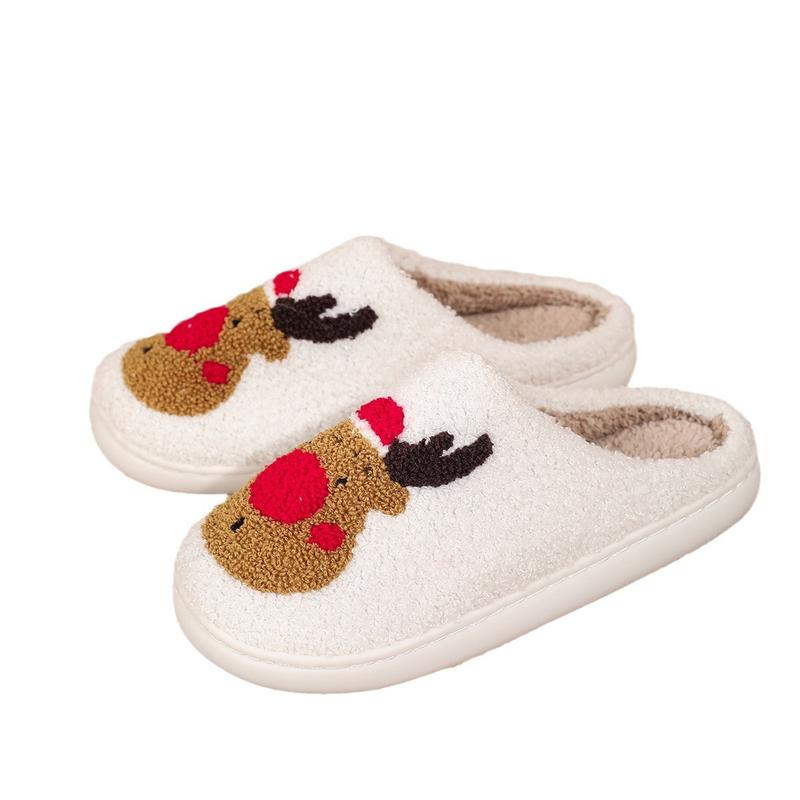 Winter Slippers Christmas Slippers Reindeer Slippers for Women and Men Holiday Halloween Slippers Indoor Bedroom Fluffy Warm Fleece Slippers Winter Soft Cozy Home Non-Slip Soft Plush Slip-on Wool Lined House Shoes