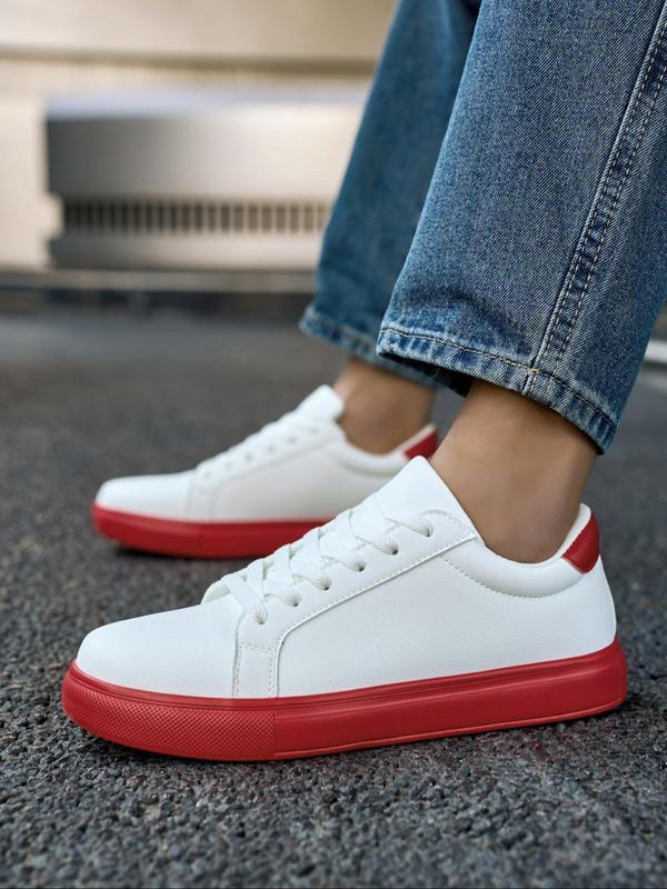 Men's Simple Style Plain Color Lace Up Low Top Sneakers, Casual Trendy Breathable Comfortable Sports Shoes, Fashionable Skate Shoes for Daily Wear