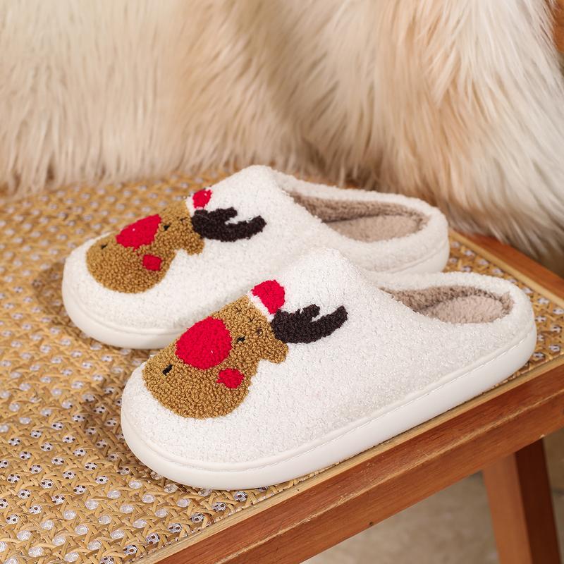 Winter Slippers Christmas Slippers Reindeer Slippers for Women and Men Holiday Halloween Slippers Indoor Bedroom Fluffy Warm Fleece Slippers Winter Soft Cozy Home Non-Slip Soft Plush Slip-on Wool Lined House Shoes