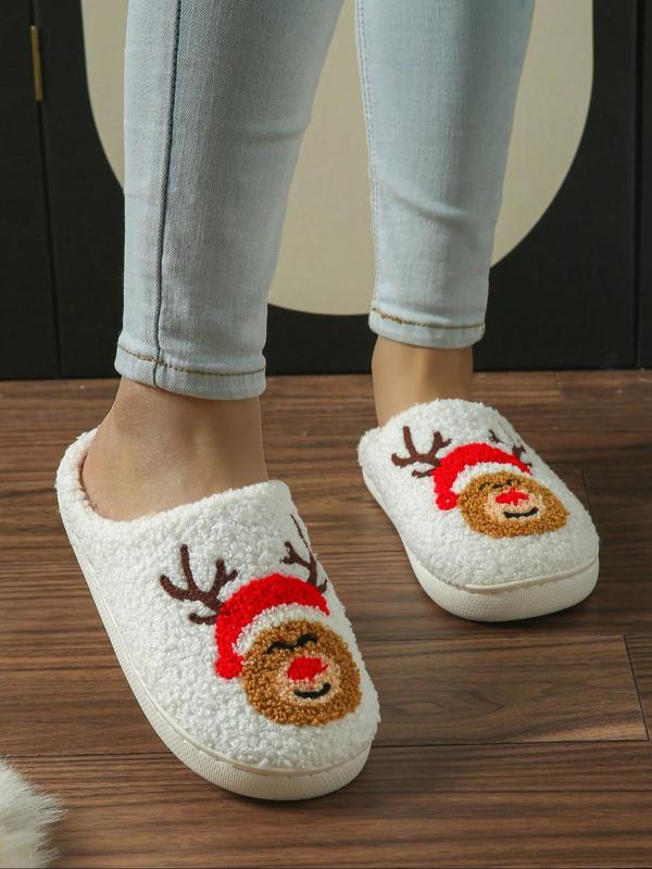 Women's Cute Reindeer Design Plush Slippers, Casual Soft Comfortable Home Slippers, Warm Slippers for Indoor & Outdoor Use for Fall & Winter