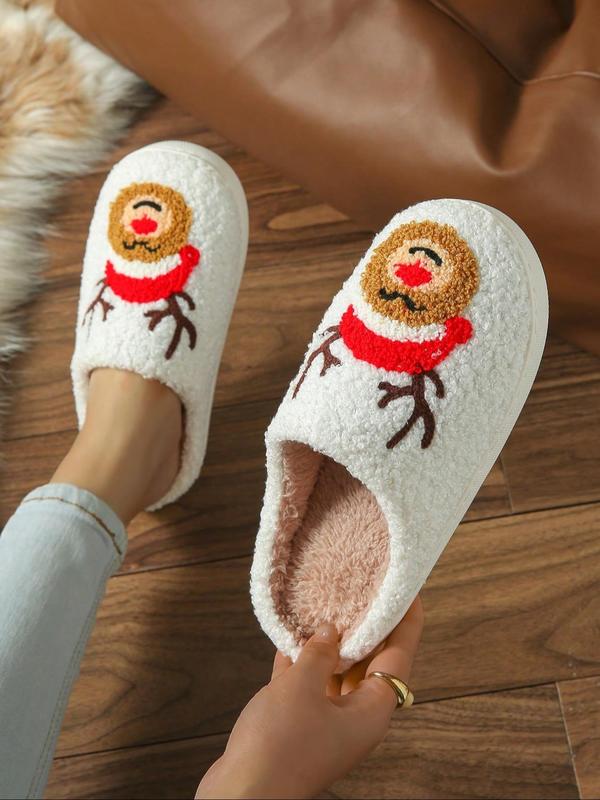 Women's Cute Reindeer Design Plush Slippers, Casual Soft Comfortable Home Slippers, Warm Slippers for Indoor & Outdoor Use for Fall & Winter