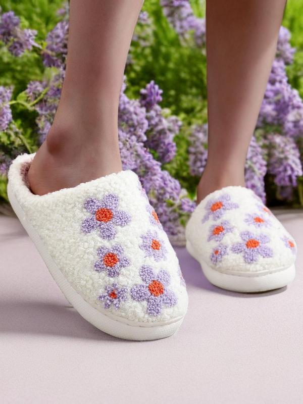 Women's Cute Floral Pattern Plush Slippers, Casual Soft Comfortable Home Slippers, Warm House Shoes for Indoor & Outdoor Use for All Seasons