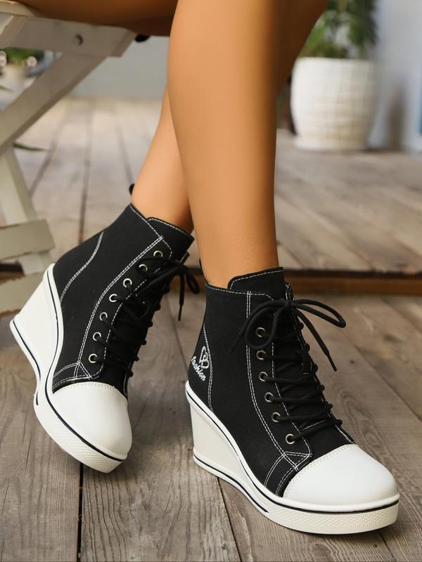 Women's Fashionable Lace Up Platform Casual Sneakers, 2024 New Style Casual Comfortable Round Toe Ankle Boots for Daily Wear, All-match Basic Shoes for Students and Outdoor