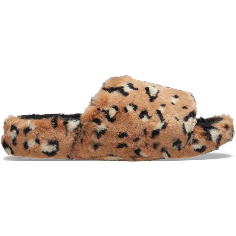 Crocs Unisex Adult Classic Leopard Fur Lined Slides, Fluffy Slippers