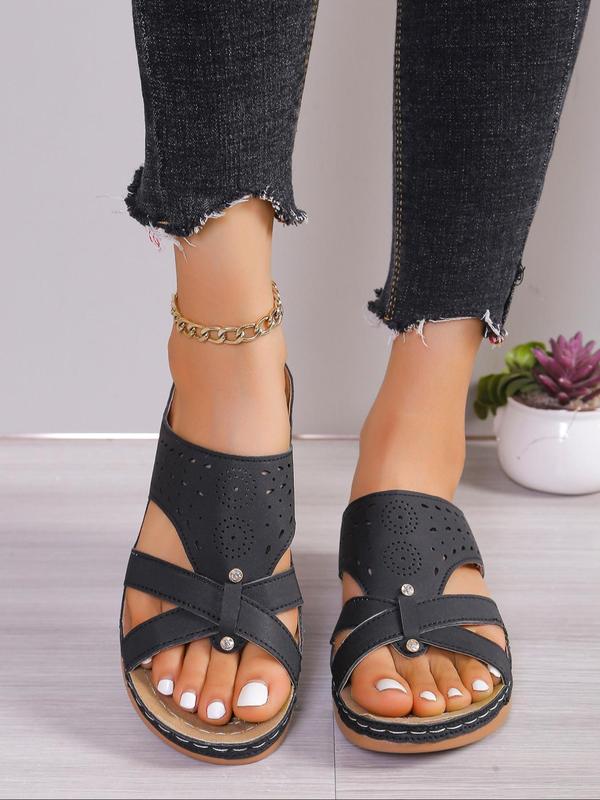 Women's Fashionable Hollow Out Design Slip on Sandals, Casual Comfortable Sandals for Summer Beach Vacation, Female All-match Round Toe Sandals for Daily Wear