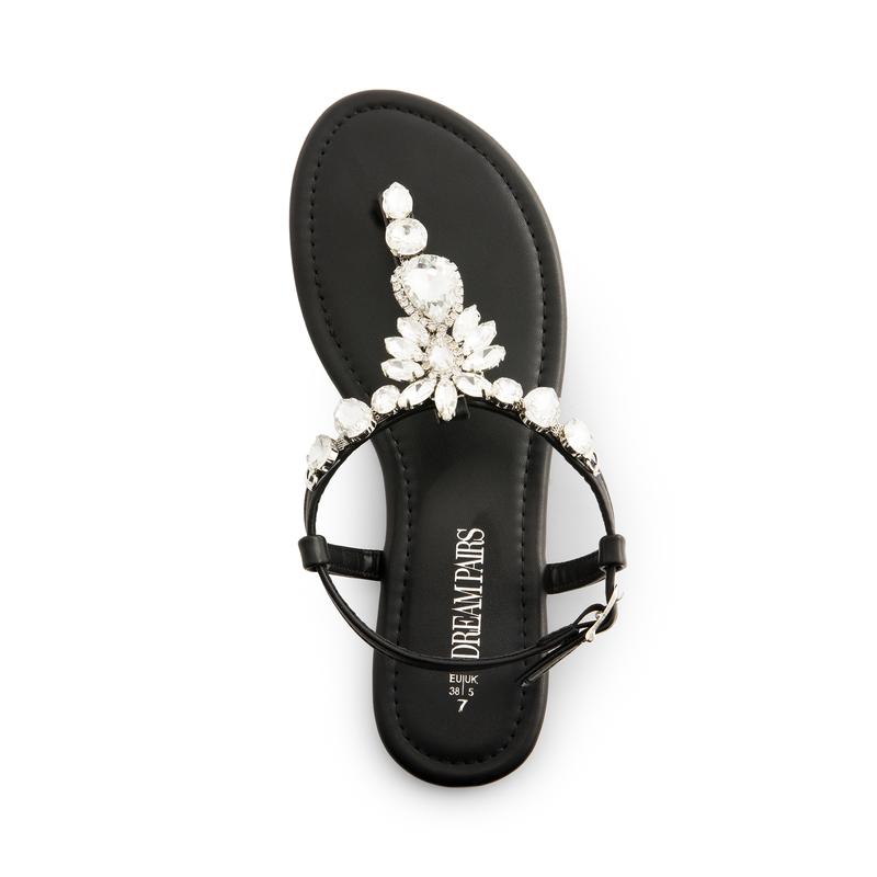 Dream Pairs Women's Rhinestone Thong T-Strap Wedge Sandals for Elegant Summer Style