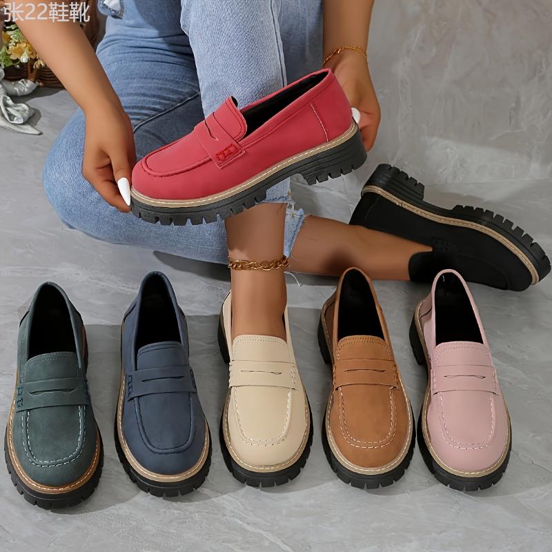 Women's Solid Color Platform Loafers, Fashion Preppy Style Dress Shoes, Women's Comfortable Shoes Footwear Girl