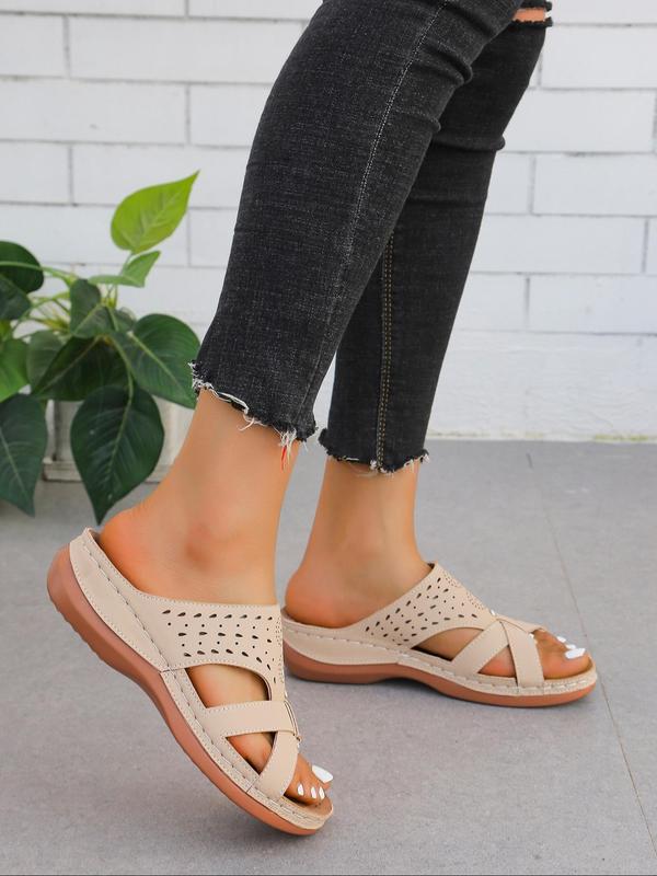 Women's Fashionable Hollow Out Design Slip on Sandals, Casual Comfortable Sandals for Summer Beach Vacation, Female All-match Round Toe Sandals for Daily Wear