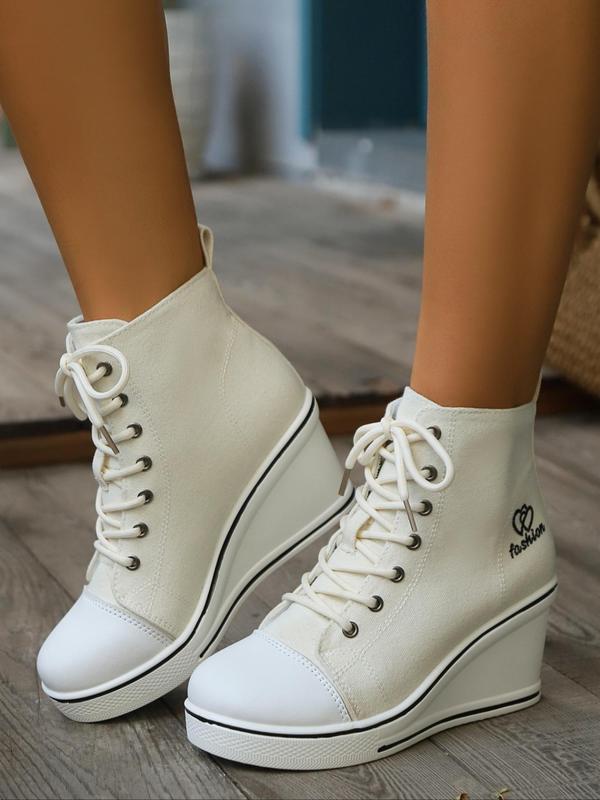 Women's Fashionable Lace Up Platform Casual Sneakers, 2024 New Style Casual Comfortable Round Toe Ankle Boots for Daily Wear, All-match Basic Shoes for Students and Outdoor