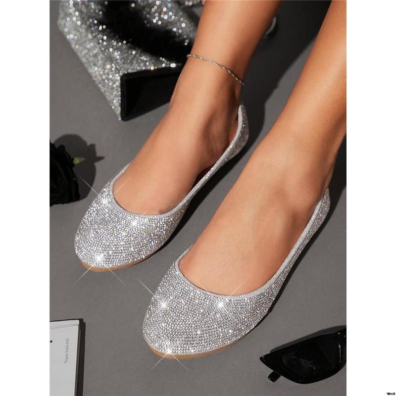 Perfect for glamor or special occasions. Ideal for everyday comfort, luxury and style, BlingTiktok Rhinestone Ballet Flats - Comfortable