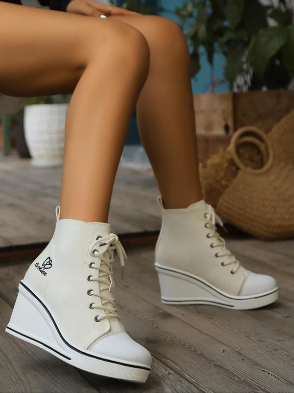 Women's Fashionable Lace Up Platform Casual Sneakers, 2024 New Style Casual Comfortable Round Toe Ankle Boots for Daily Wear, All-match Basic Shoes for Students and Outdoor