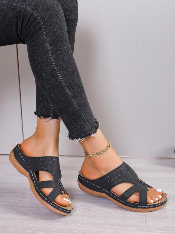 Women's Fashionable Hollow Out Design Slip on Sandals, Casual Comfortable Sandals for Summer Beach Vacation, Female All-match Round Toe Sandals for Daily Wear