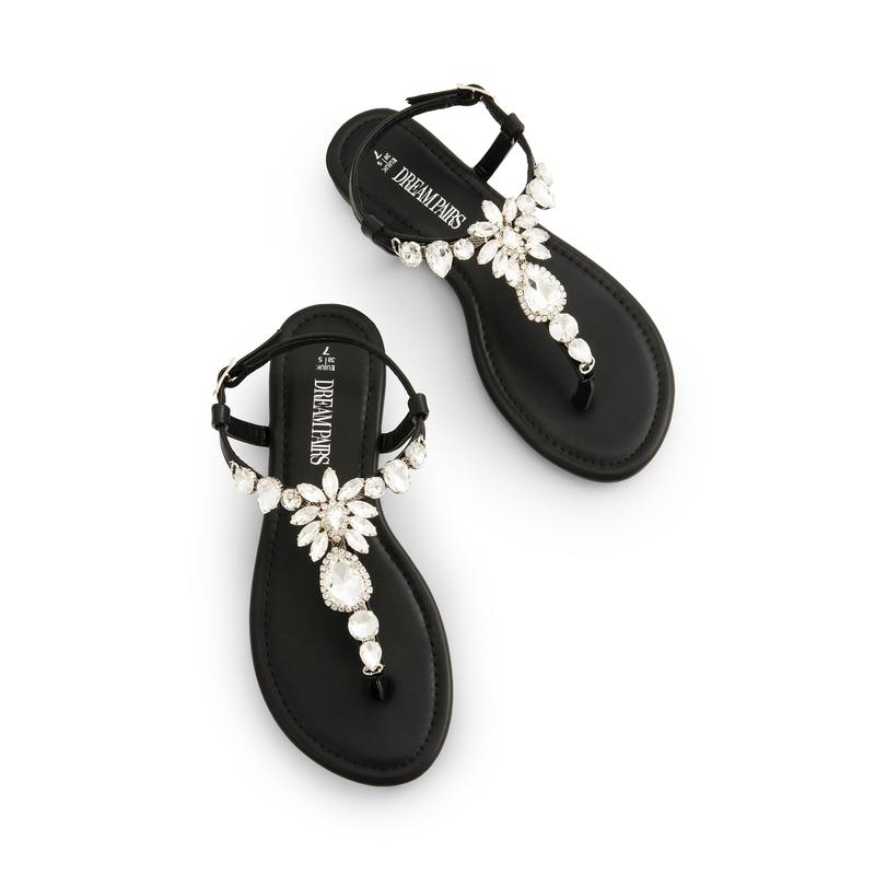 Dream Pairs Women's Rhinestone Thong T-Strap Wedge Sandals for Elegant Summer Style