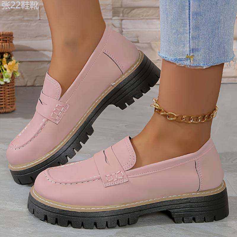 Women's Solid Color Platform Loafers, Fashion Preppy Style Dress Shoes, Women's Comfortable Shoes Footwear Girl