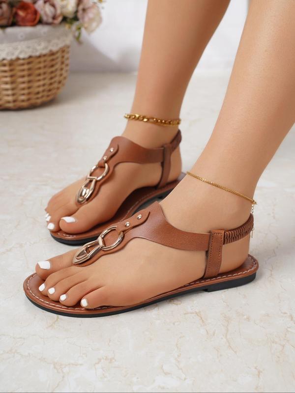 Women's Fashionable Chain Decorated Toe Thong Sandals, Casual Comfortable Flat Sandals for Summer, Lightweight Breathable Shoes for Daily Wear