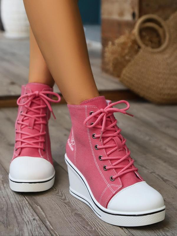 Women's Fashionable Lace Up Platform Casual Sneakers, 2024 New Style Casual Comfortable Round Toe Ankle Boots for Daily Wear, All-match Basic Shoes for Students and Outdoor