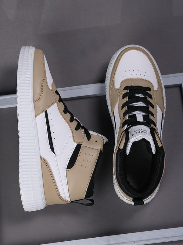 Men's Colorblock Lace Up High Top Sneakers, Casual Sporty Breathable Comfortable Running Shoes, Male All-match Round Toe Sports Shoes for Daily Wear