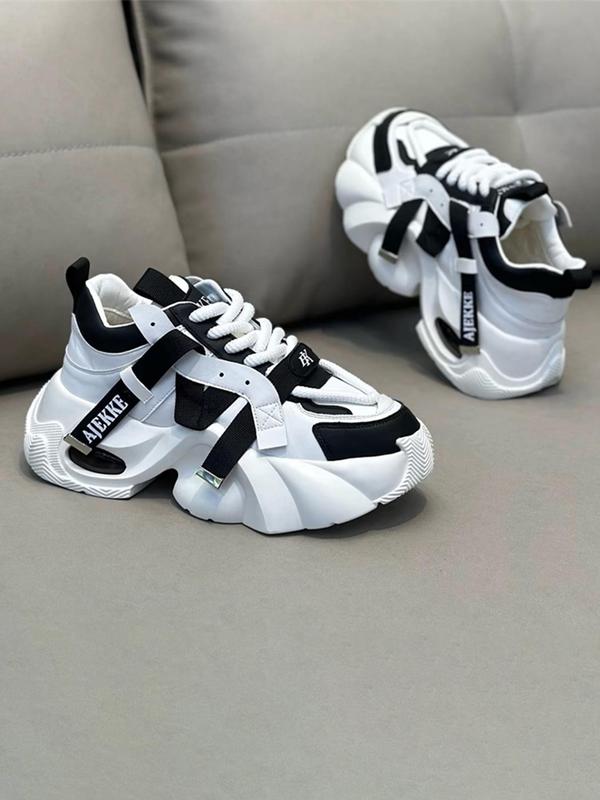 Men's Fashion Colorblock Lace Up Low Top Sneakers, Casual Comfortable Breathable Sports Running Shoes, Male All-match Round Toe Chunky Sneakers for Daily Life