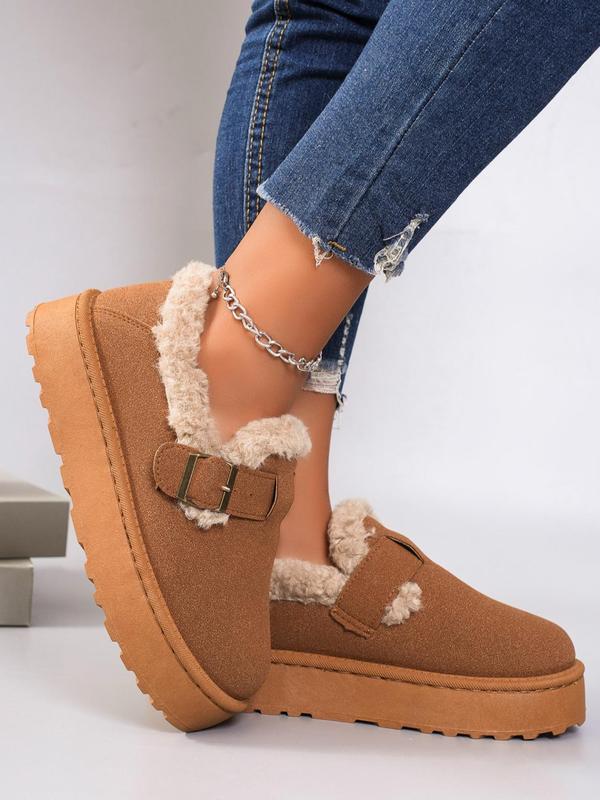 Women's Fashionable Belted Contrast Faux Fur Design Ankle Boots, Casual Comfortable Warm Boots for Winter, Female All-match Trendy Shoes for Daily Wear