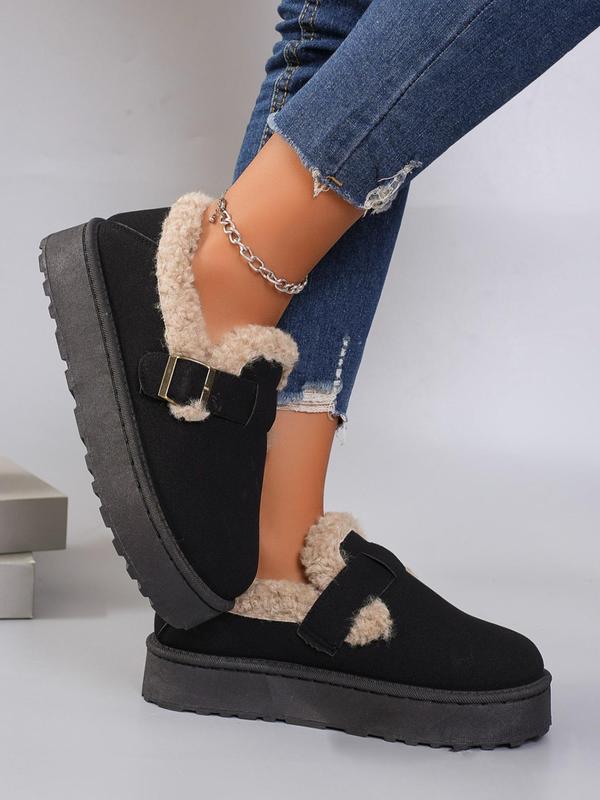 Women's Fashionable Belted Contrast Faux Fur Design Ankle Boots, Casual Comfortable Warm Boots for Winter, Female All-match Trendy Shoes for Daily Wear