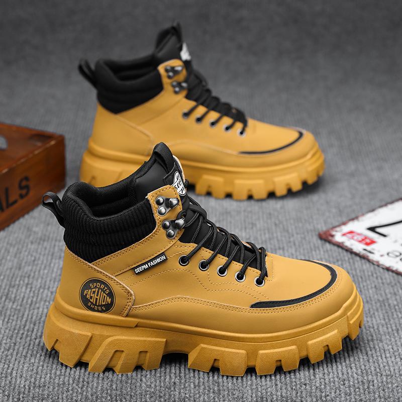 Men's shoes autumn new high-top platform boots anti-slip wear-resistant work shoes outdoor leisure shoes