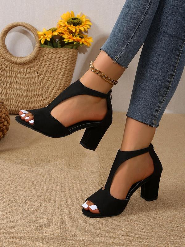 Women's Elegant Peep Toe Velvet Heeled Sandals for Summer 2024, Fashionable Versatile High Heel Sandals for Daily Wear, Shoes Perfect for Women & Girls for Outdoor