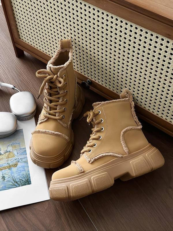 Men's Fashionable Lace Up Platform Ankle Boots, Casual Comfortable Boots for Daily Wear, Trendy All-match Vintage Platform Boots for Men