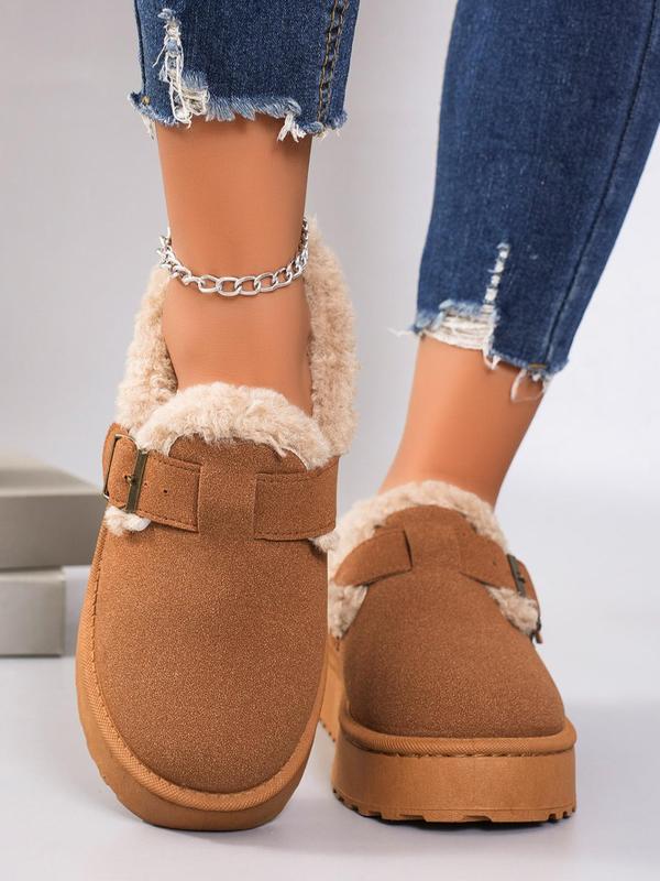 Women's Fashionable Belted Contrast Faux Fur Design Ankle Boots, Casual Comfortable Warm Boots for Winter, Female All-match Trendy Shoes for Daily Wear