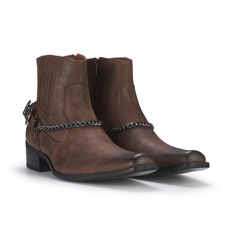 Ferro Aldo Reyes classic high-tip western boots with decorative chain, in Maple Brown, Men's Size 6.5 - 13