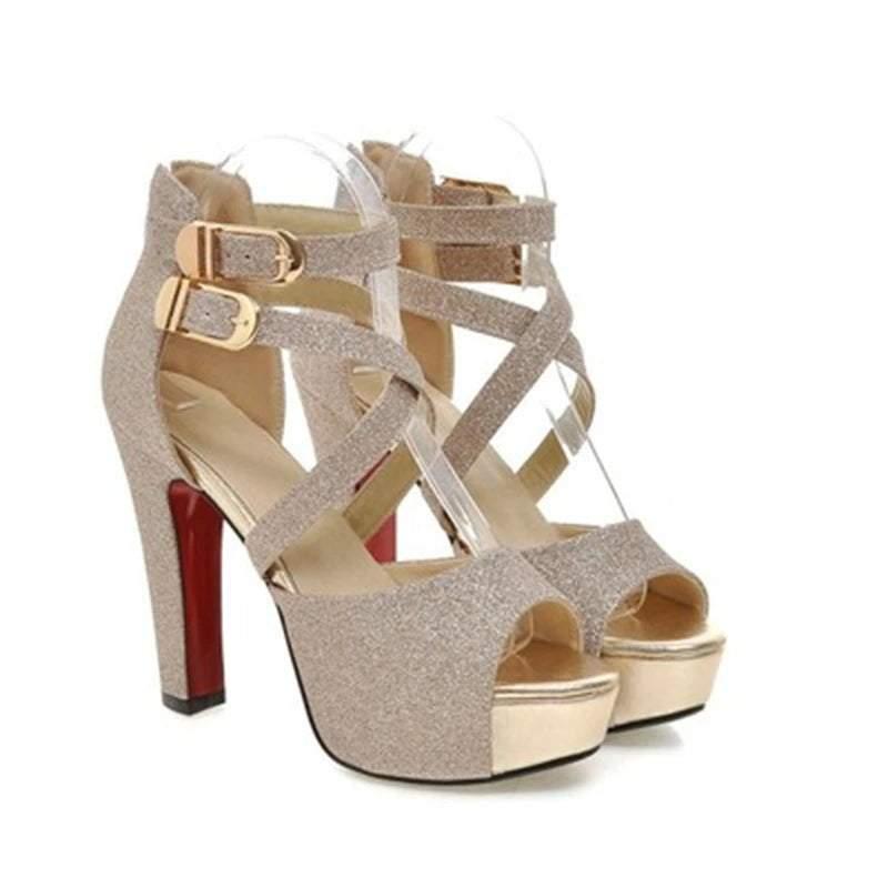 Sequin Lady  Ankle Wrap Peep Toe Heels