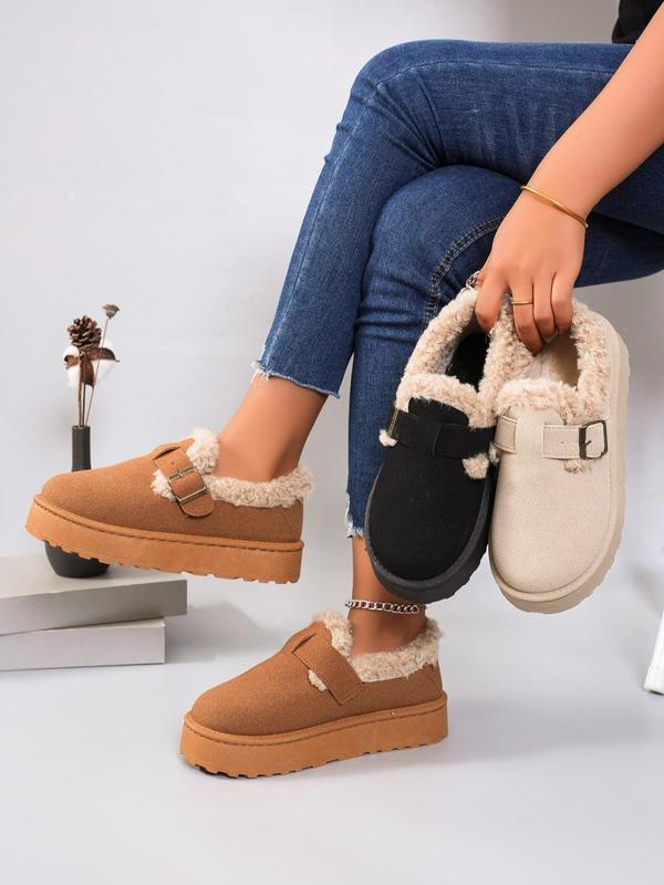 Women's Fashionable Belted Contrast Faux Fur Design Ankle Boots, Casual Comfortable Warm Boots for Winter, Female All-match Trendy Shoes for Daily Wear