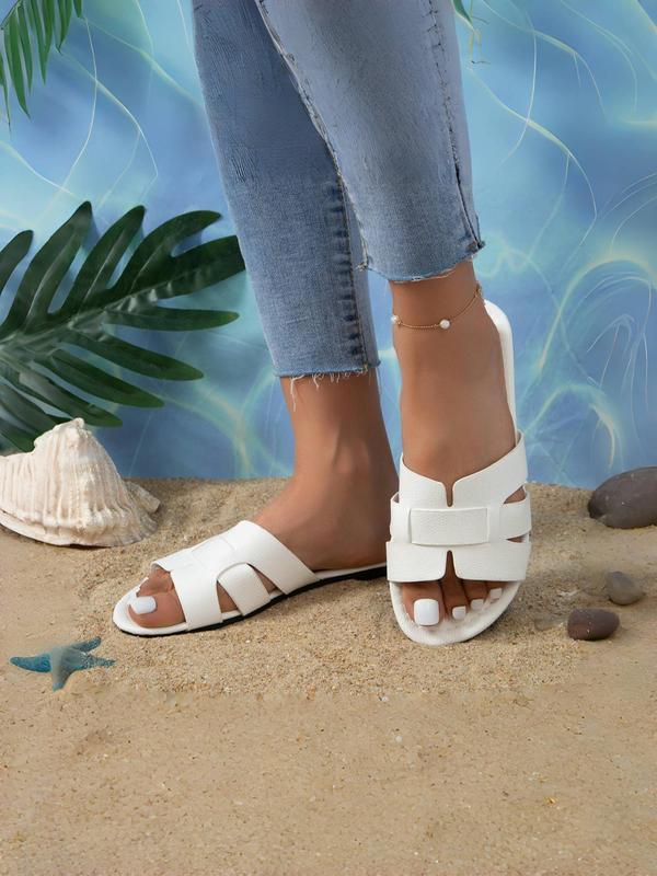 Women's Fashionable Criss Cross Band Slip on Sandals, 2024 Summer Casual Home Sandals for Beach Vacation, New Trendy Round Toe Women's Sandals for Summer