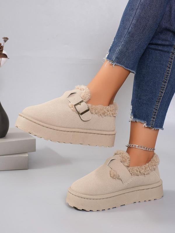 Women's Fashionable Belted Contrast Faux Fur Design Ankle Boots, Casual Comfortable Warm Boots for Winter, Female All-match Trendy Shoes for Daily Wear